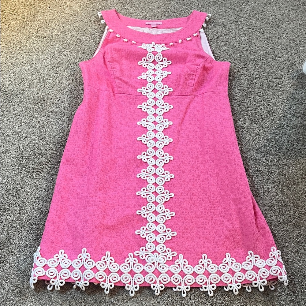Lilly Pulitzer Floral Embossed Pink Cotton Shift Maximalist White Embroidery sz4